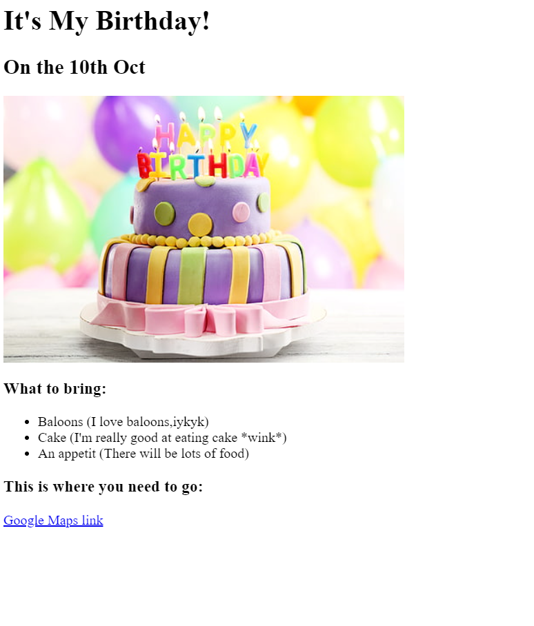 A website of invitation to my birtday